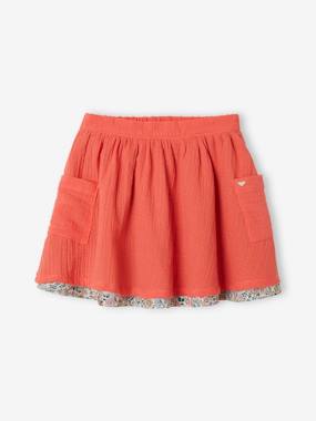 Girls-Skirts-Reversible Skirt, Plain or with Floral Print, for Girls