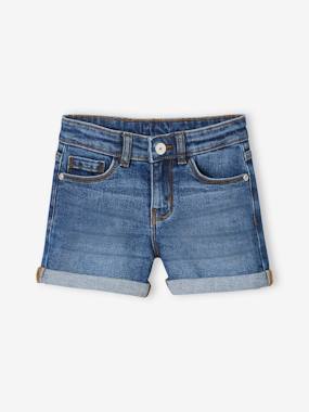 Girls-Shorts-Denim Shorts with Turn-Ups, for Girls