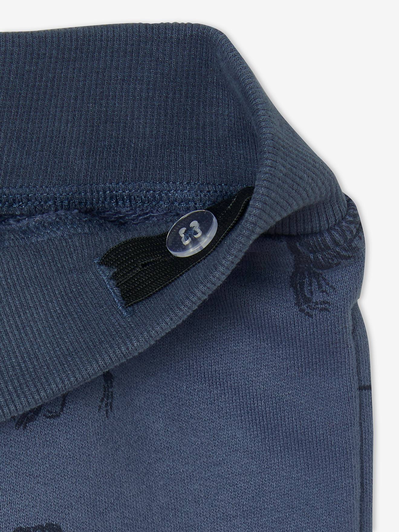 Bermuda Court Garçon Vertbaudet - Molleton Imprimé Dinos/jungle - Taille Ajustable - Bleu Ardoise