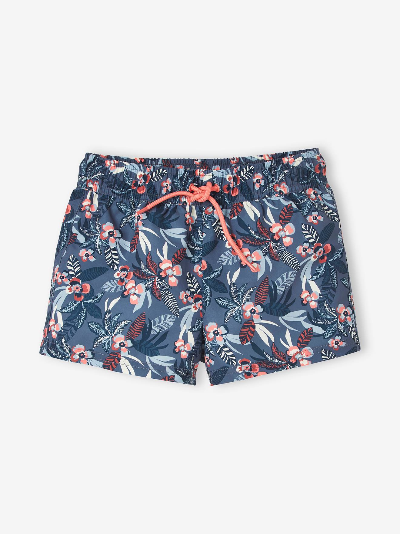 Short de bain motifs tropiques fille bleu imprimé, Fille
