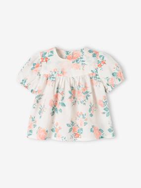 -Short Sleeve Printed Blouse, for Babies