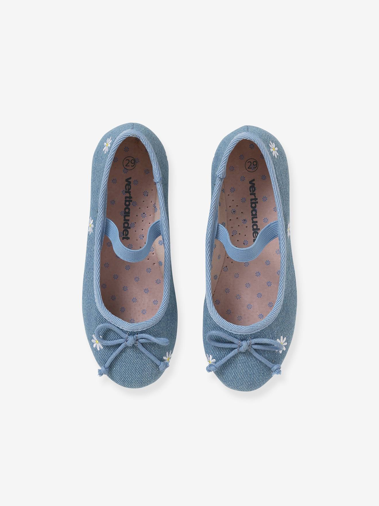 Ballerines fille en toile brod e bleu Chaussures