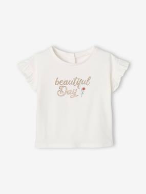 "Beautiful day" T-shirt with Ruffles on the Sleeves, for Babies  - vertbaudet enfant