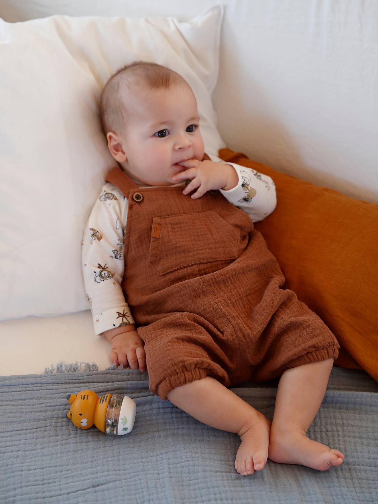 Ready to Ship 6-9M Brown Linen Romper Washable Comfortable Baby Clothes