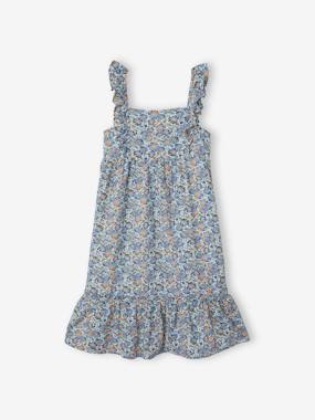 -Long Dress with Ruffled Straps for Girls