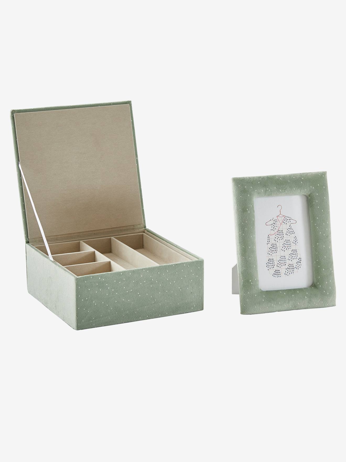 Coffret cadeau cadre + boite à compartiments en velours - vert, Linge de  lit & Déco