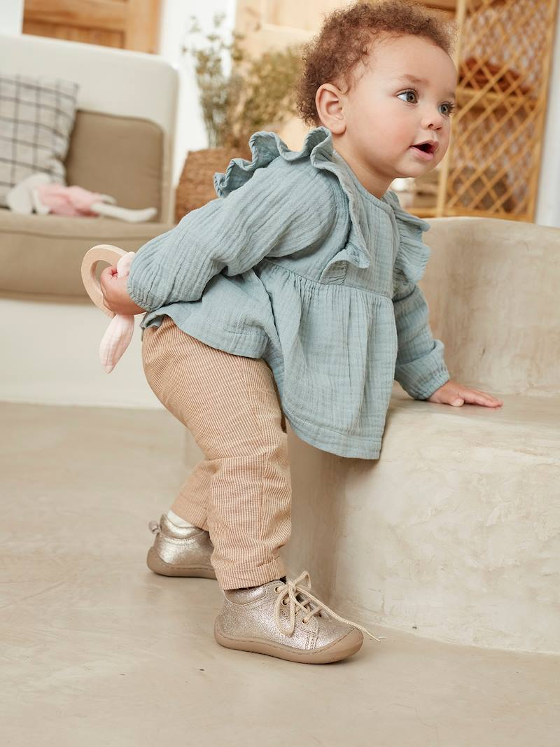 Soft Leather Ankle Boots for Baby Girls, Designed for Crawling gold