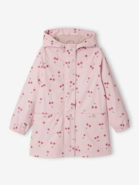 -Floral Raincoat with Hood, for Girls