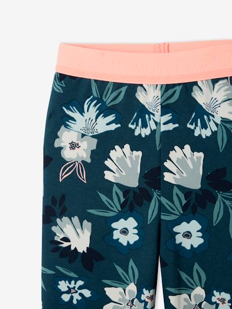 Sports Leggings with Flower Print in Techno Fabric for Girls BLUE DARK ALL OVER PRINTED - vertbaudet enfant 