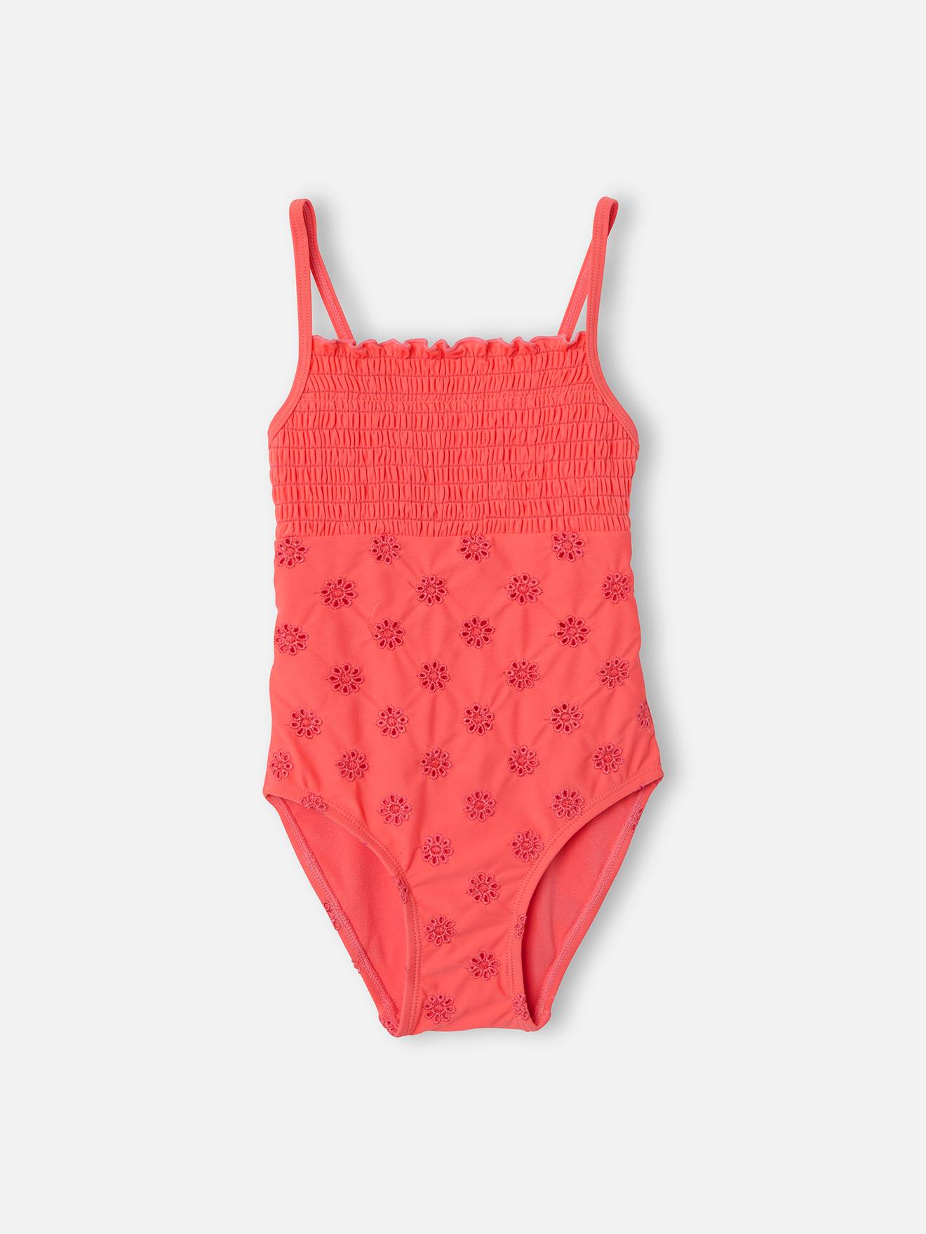 Swimsuit with Broderie Anglaise for Girls - orange medium solid, Girls