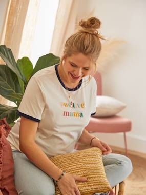 Maternity-T-shirts & Tops-Top with Message in Organic Cotton, Maternity & Nursing