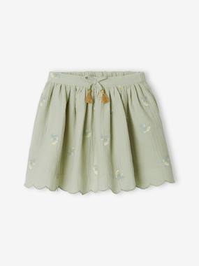 Girls-Skirts-Embroidered Skirt in Cotton Gauze, for Girls