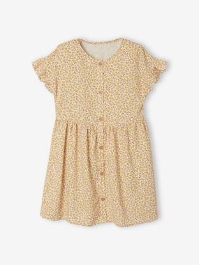 -Buttoned Dress with Flowers for Girls