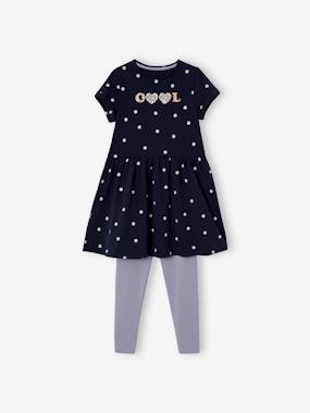 Girls-Outfits-2-Piece Ensemble, Dress & Leggings with Iridescent Details for Girls
