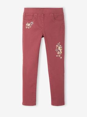 -Treggings with Embroidered Flowers for Girls