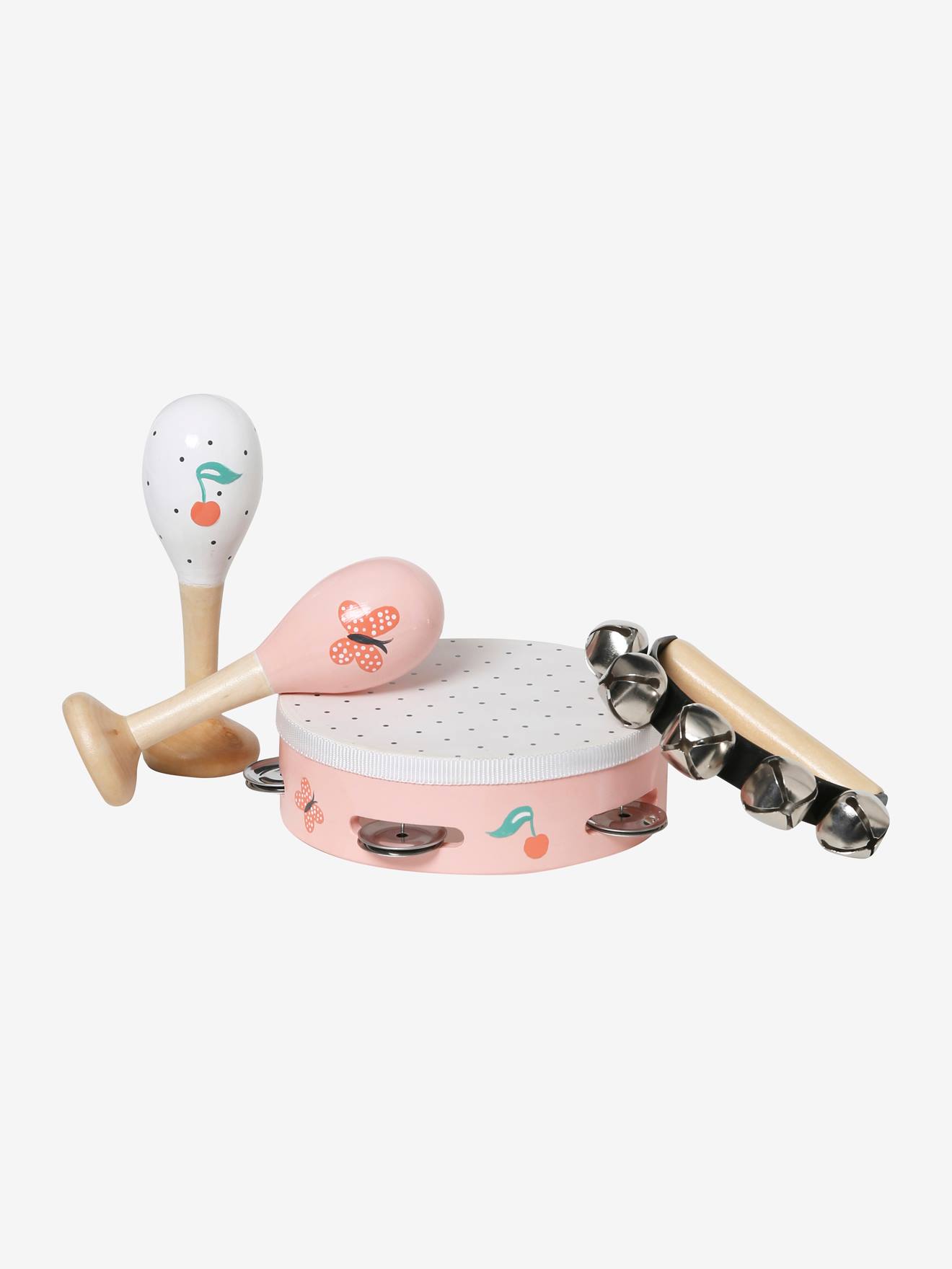 Set of Maracas, Tambourine, Tambourine with Rattles - FSC® Certified - pink  medium solid with desig, Toys