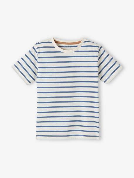 Pack of 3 Assorted T-Shirts for Boys BLUE MEDIUM SOLID WITH DESIGN+BROWN MEDIUM 2 COLOR/MULTICOL - vertbaudet enfant 