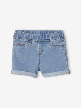 Girls-Denim Shorts with Floral Prints, for Girls