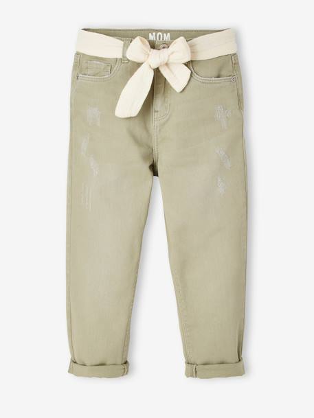 Pantalon Mom Fit Et Sa Ceinture En Gaze De Coton Fille Vert Fille