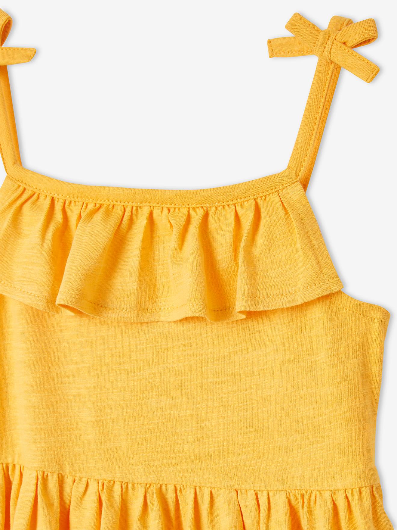 Vertbaudet Pack of 2 Strappy Dresses: 1 Printed + 1 Plain, for Girls Yellow Medium 2 color/multicol