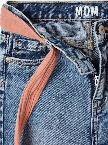 Mom Fit Jeans & Belt in Cotton Gauze, for Girls BLACK MEDIUM SOLID+BLUE MEDIUM SOLID - vertbaudet enfant 
