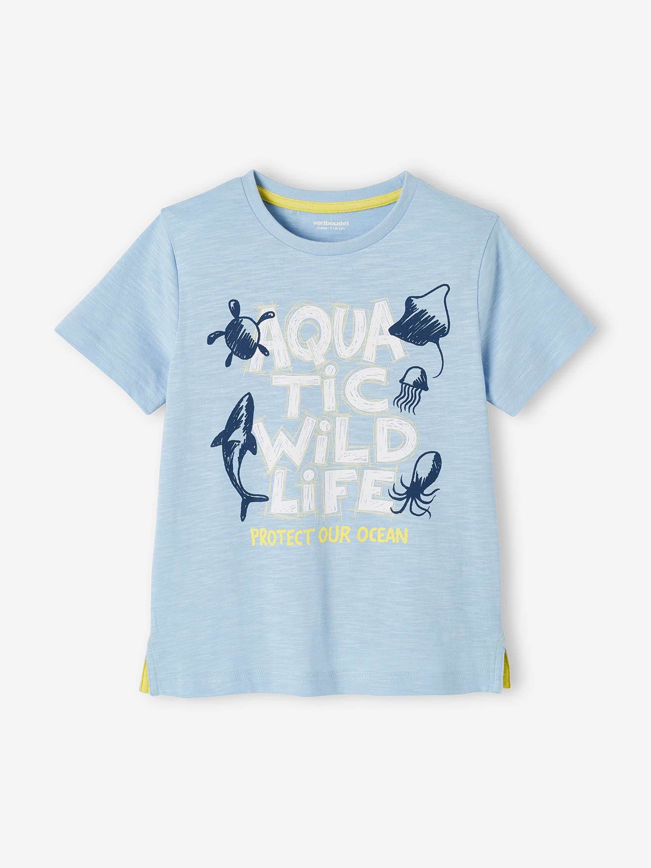 T-Shirt with Aquatic Motif for Boys - blue light solid with design, Boys