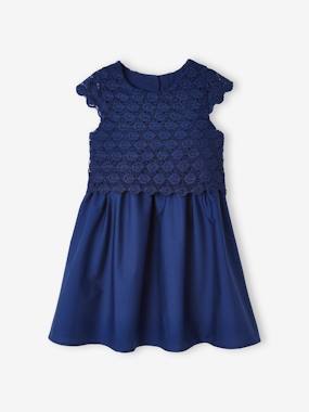 Girls-2-in-1 Special Occasion Dress, Macramé Top Layer, for Girls