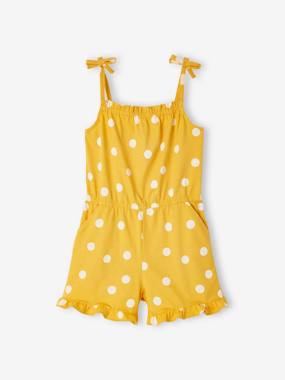 Girls-Dungarees & Playsuits-Strappy Jumpsuit with Exotic Motif, for Girls