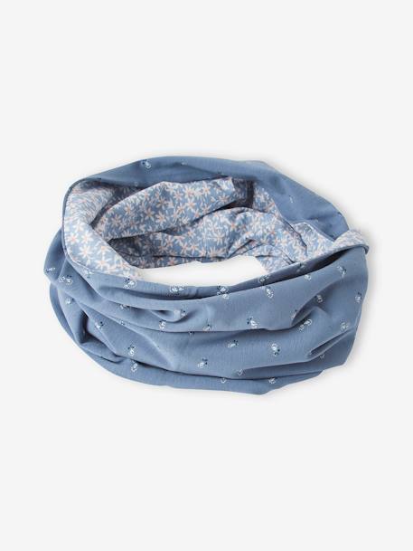 Reversible Infinity Scarf with Floral Print for Girls, Oeko-Tex® BLUE MEDIUM TWO COLOR/MULTICOL - vertbaudet enfant 