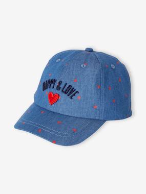 -Cap with Hearts Print & "Happy & Love" Message for Girls