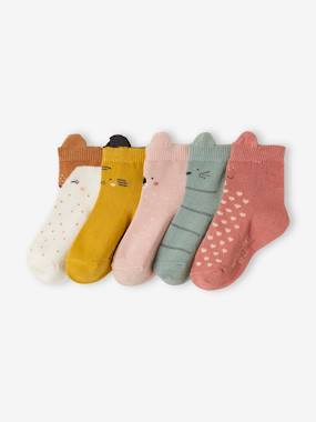-Pack of 5 Pairs of Animal Socks for Baby Girls
