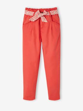 -Carrot Trousers with Printed Scarf Belt for Girls