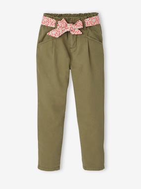 Girls-Carrot Trousers with Printed Scarf Belt for Girls