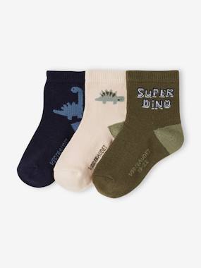 Baby-Socks & Tights-Pack of 3 Pairs of Dino Socks for Baby Boys