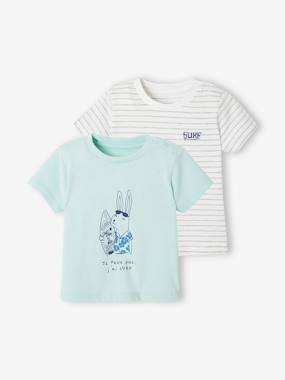 Bébé-T-shirt, sous-pull-T-shirt-Lot de 2 T-shirts bébé garçon motifs animaux rigolos Oeko-Tex®