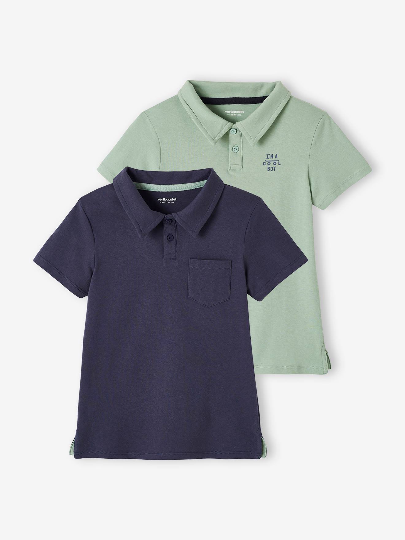 Politistation Fjern Uberettiget Set of 2 Plain, Short Sleeve Polo Shirts, for Boys - blue light solid with  design, Boys