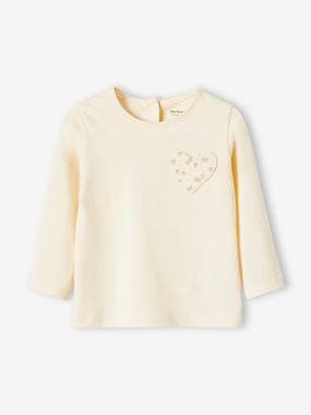 Baby-T-shirts & Roll Neck T-Shirts-T-shirts-Top with Heart Pocket & Strawberries, for Baby Girls