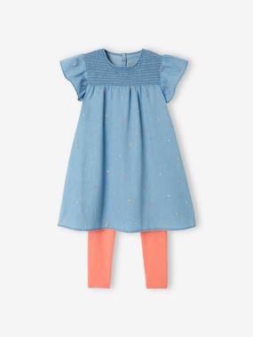 Girls-2-Piece Combo: Embroidered Denim Dress & Leggings, for Girls