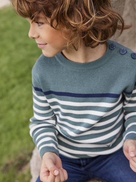 Sailor-Style Striped Jumper for Boys BROWN MEDIUM STRIPED+ecru+green+GREEN MEDIUM SOLID WITH DESIG - vertbaudet enfant 
