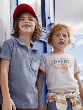 -French Terry Polo Shirt with Embroidered Inscription, for Boys