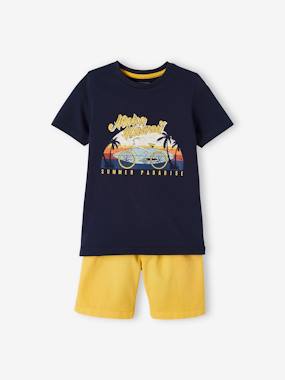 -T-Shirt with Hawaiian Motif & Shorts Combo for Boys