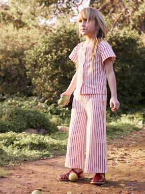 Striped Wide-Leg Trousers with Fancy Bow for Girls  - vertbaudet enfant