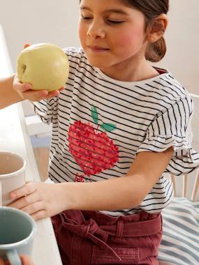 -T-Shirt with Fruit & Print in Relief, for Girls