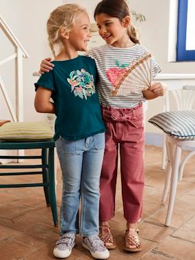 Cropped Wide-Leg Trousers with Tie Belt for Girls  - vertbaudet enfant