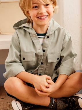 Boys-Hooded Shirt with Press Studs, for Boys