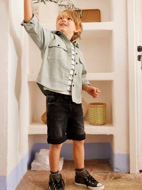 Boys-Bermuda Shorts in Denim Effect Fleece, for Boys