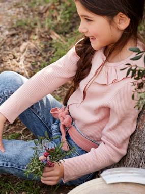 Girls-Cardigans, Jumpers & Sweatshirts-Cropped Cardigan with Wide Collar for Girls