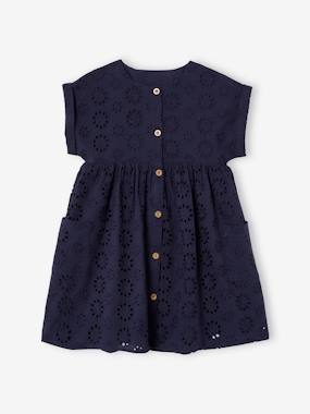 -Buttoned Dress in Broderie Anglaise for Girls