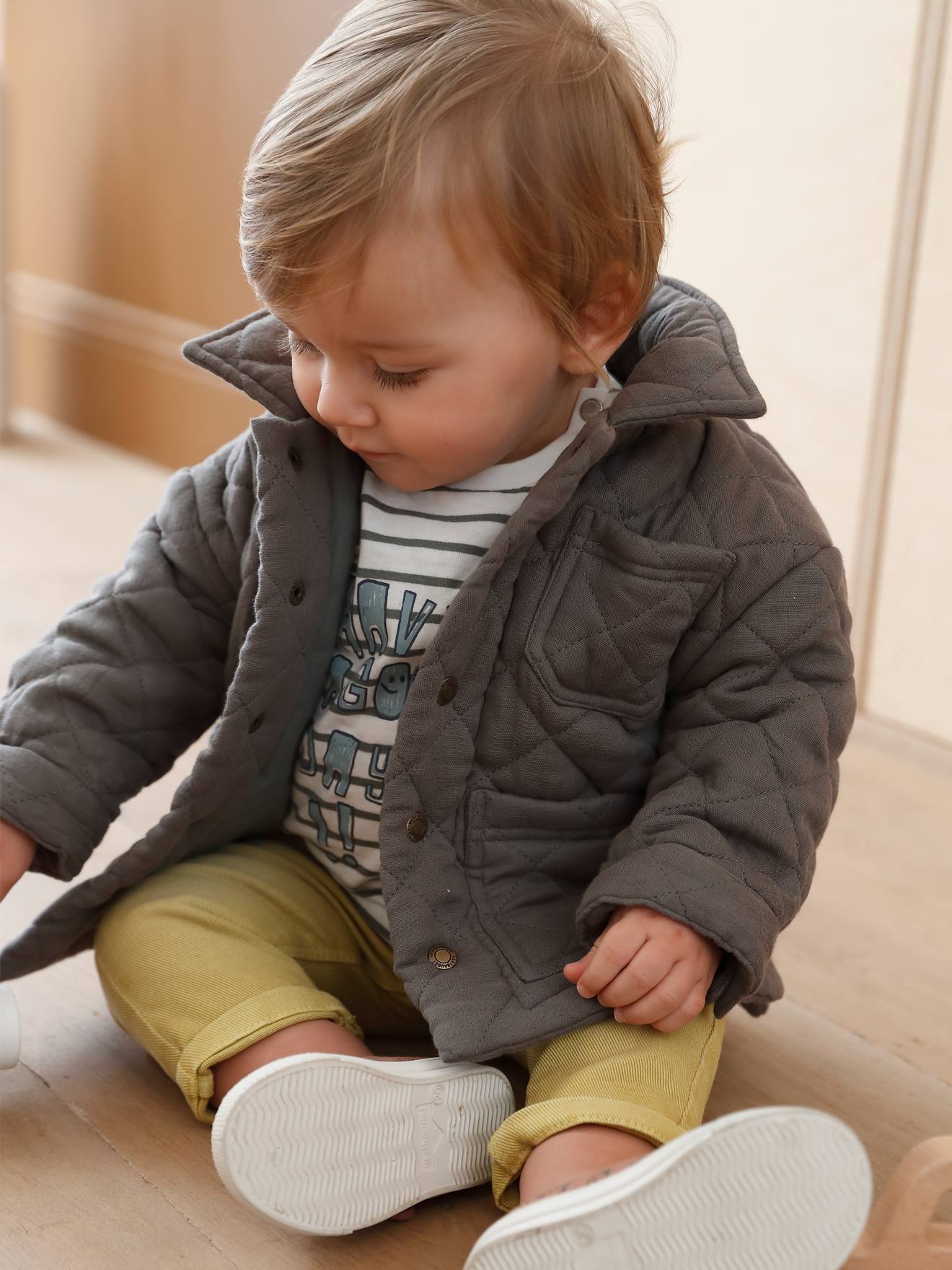 Padded Jacket In Cotton Gauze For Babies Green Medium Solid Baby