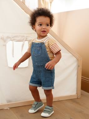 Striped T-Shirt & Denim Dungarees Combo for Babies  - vertbaudet enfant